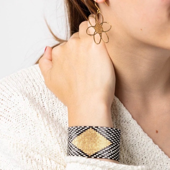 INK + ALLOY  Brooklyn / Black White Gold Diamond Luxe Stretch Bracelet NWT - Picture 2 of 3